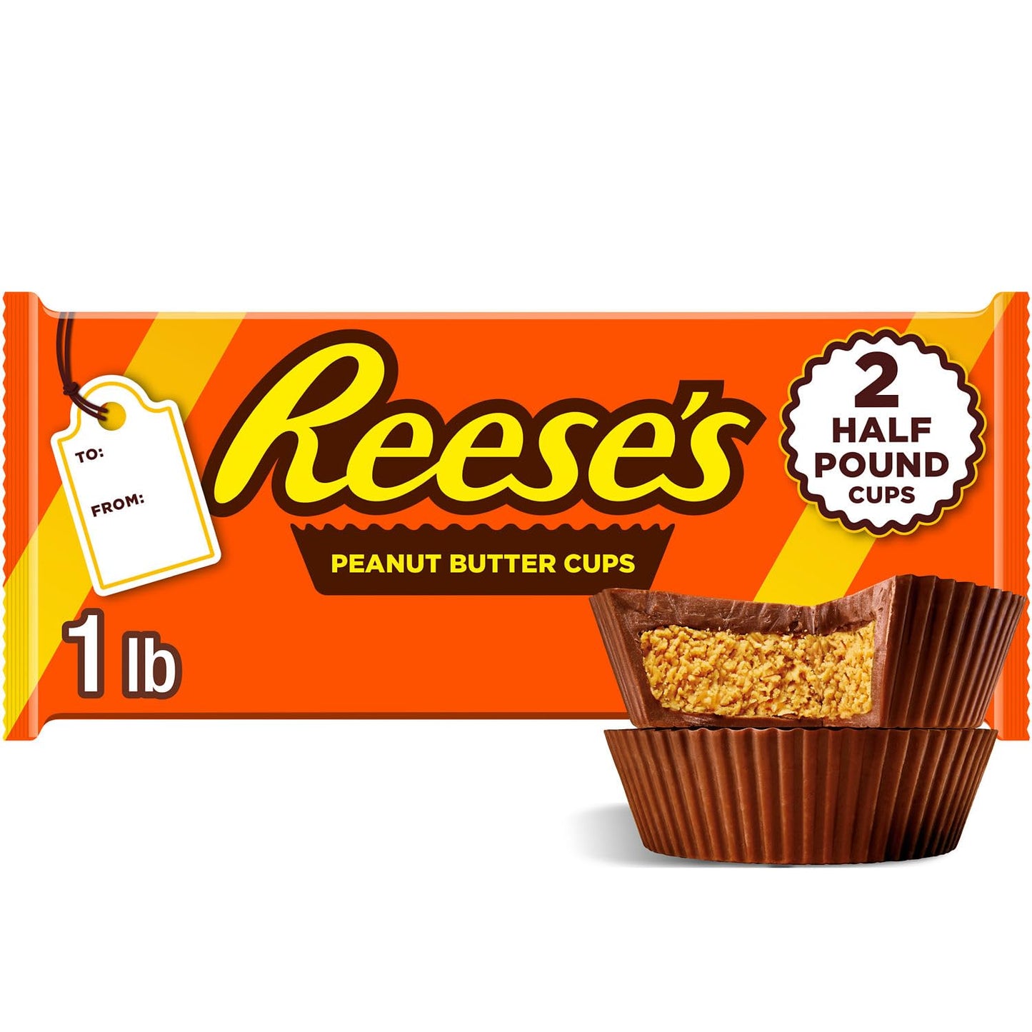 REESES Milk Chocolate Half-Pound Peanut Butter Cups, Candy Pack, 16 oz (2 Pieces)