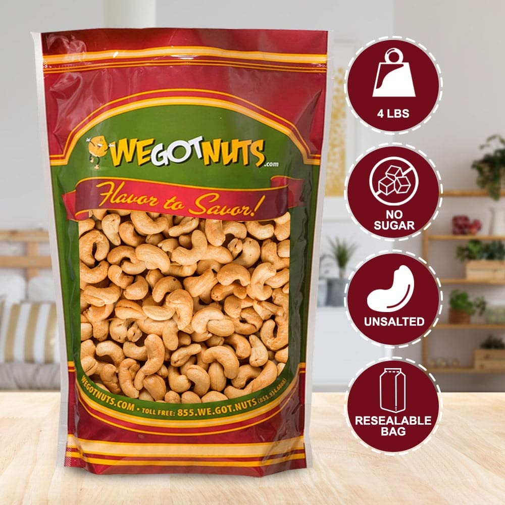 We Got Nuts Roasted Unsalted Cashews 4 Lb.