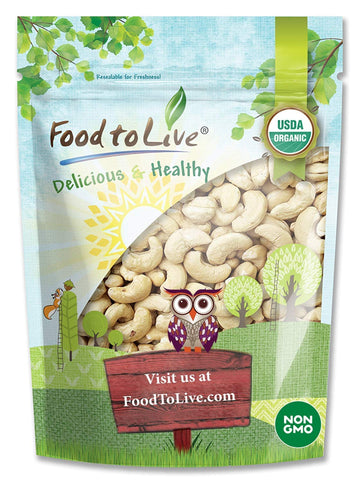 Food To Live Organic Cashews, 8 Ounces – Whole, Size W-240, Unsalted, Non-Gmo, Kosher, Raw, Vegan, Bulk