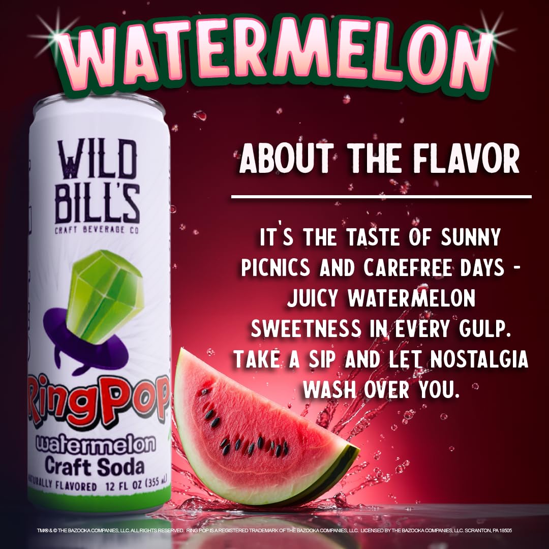 Wild Bills Craft Soda Variety Pack - Watermelon, Strawberry, Berry Blast, Blue Raspberry - 12 Oz Cans - 12 Pack - Vegan, Gluten Free