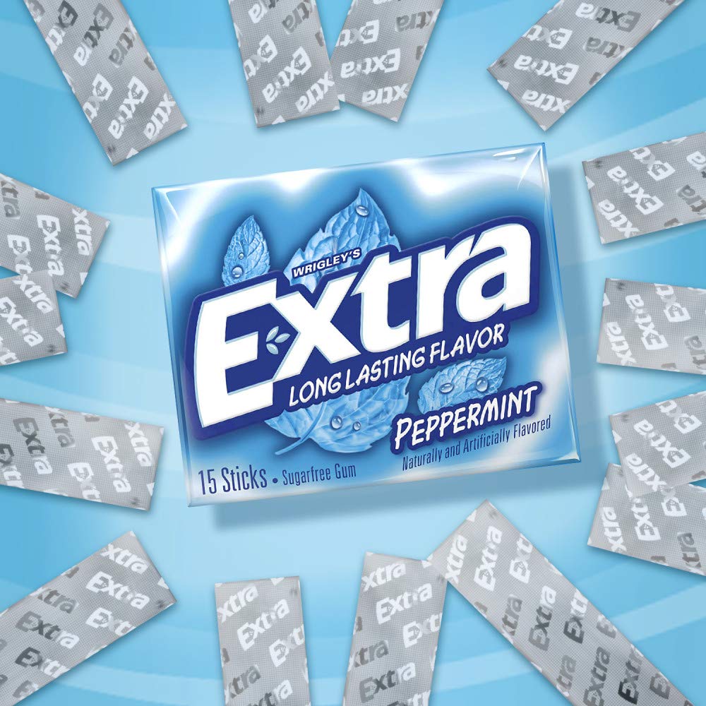Extra Gum Peppermint Chewing Gum, 15 Pieces (Pack Of 10)