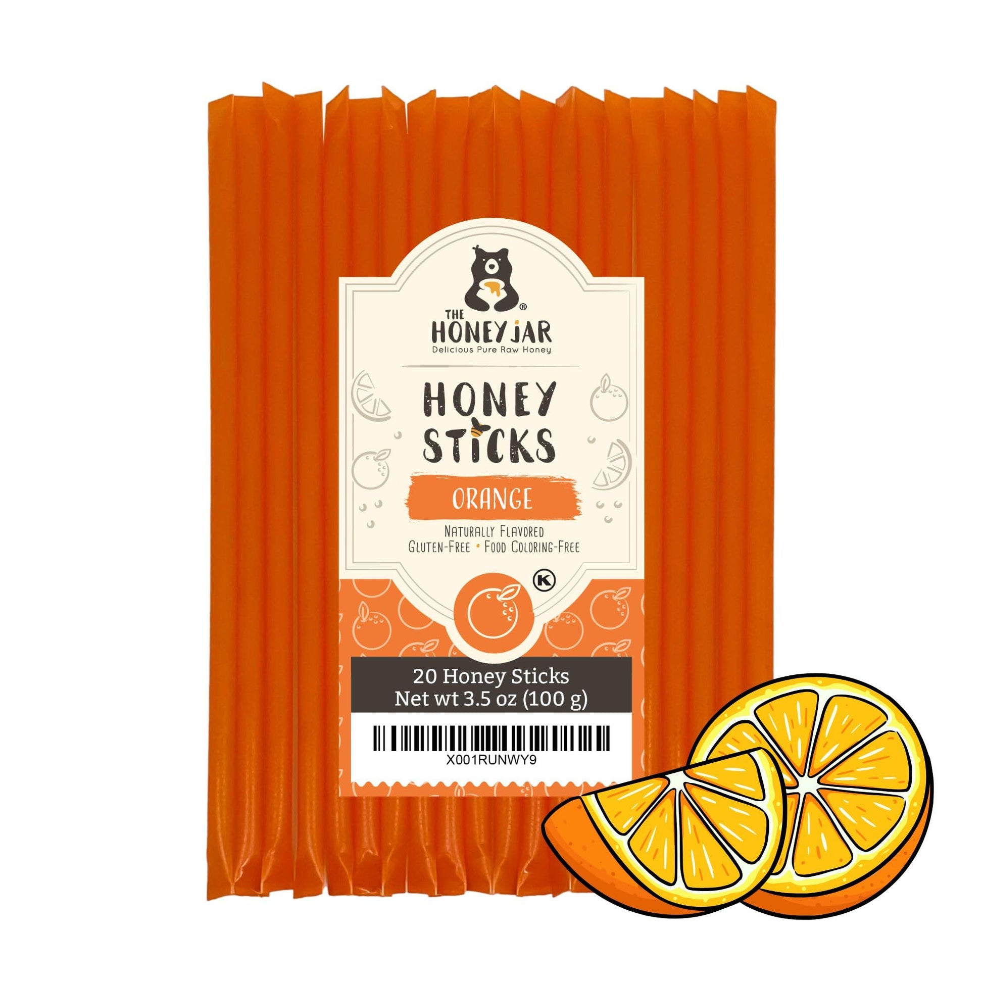 The Honey Jar Orange Flavored Raw Honey Sticks - 20 Count Pure Honey Straws for Tea and Coffee