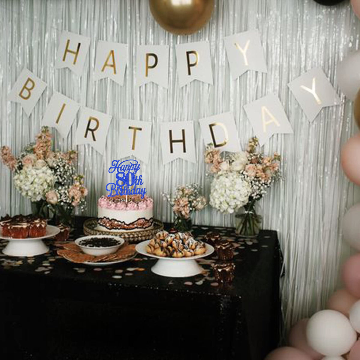 Rssta i 80th Birthday Cake Topper, Glitter Design, Deep Blue, Paper Material, Model XM224-Deep Blue