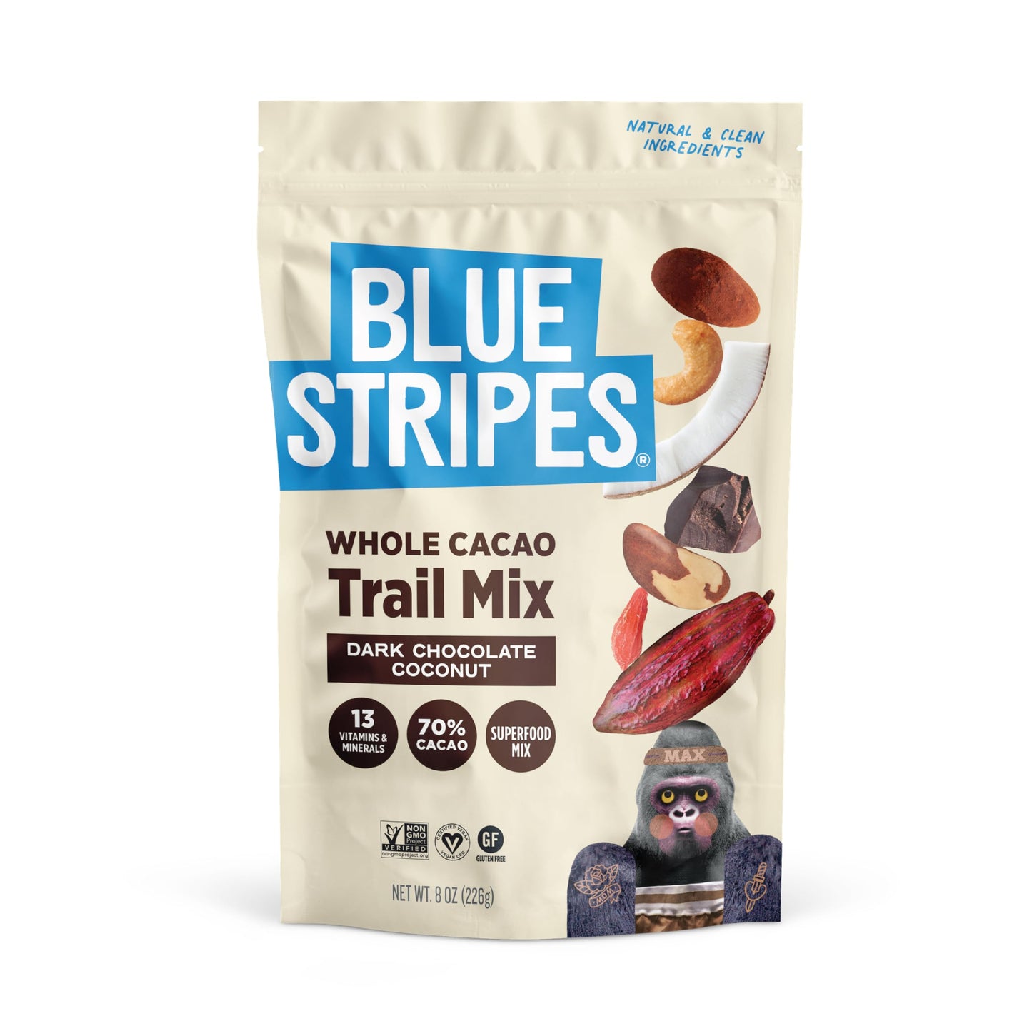 Blue Stripes - Trail Mix, Dark Chocolate Coconut, Mixed Nuts, Healthy Snacks for Adults, Cashews, Whole 70% Cacao, With Unrefine