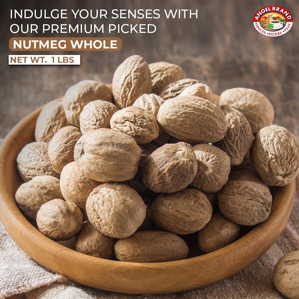 Angel Brand Whole Nutmeg Spice - 16 oz Bottle for Baking, Cooking, Desserts