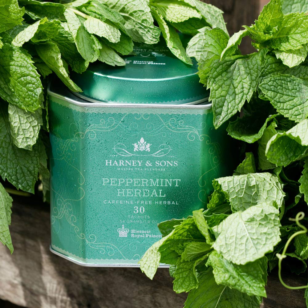 Harney & Sons Peppermint Herbal Tea Sachets, Caffeine-Free, 30 Count, Green, Model 35436