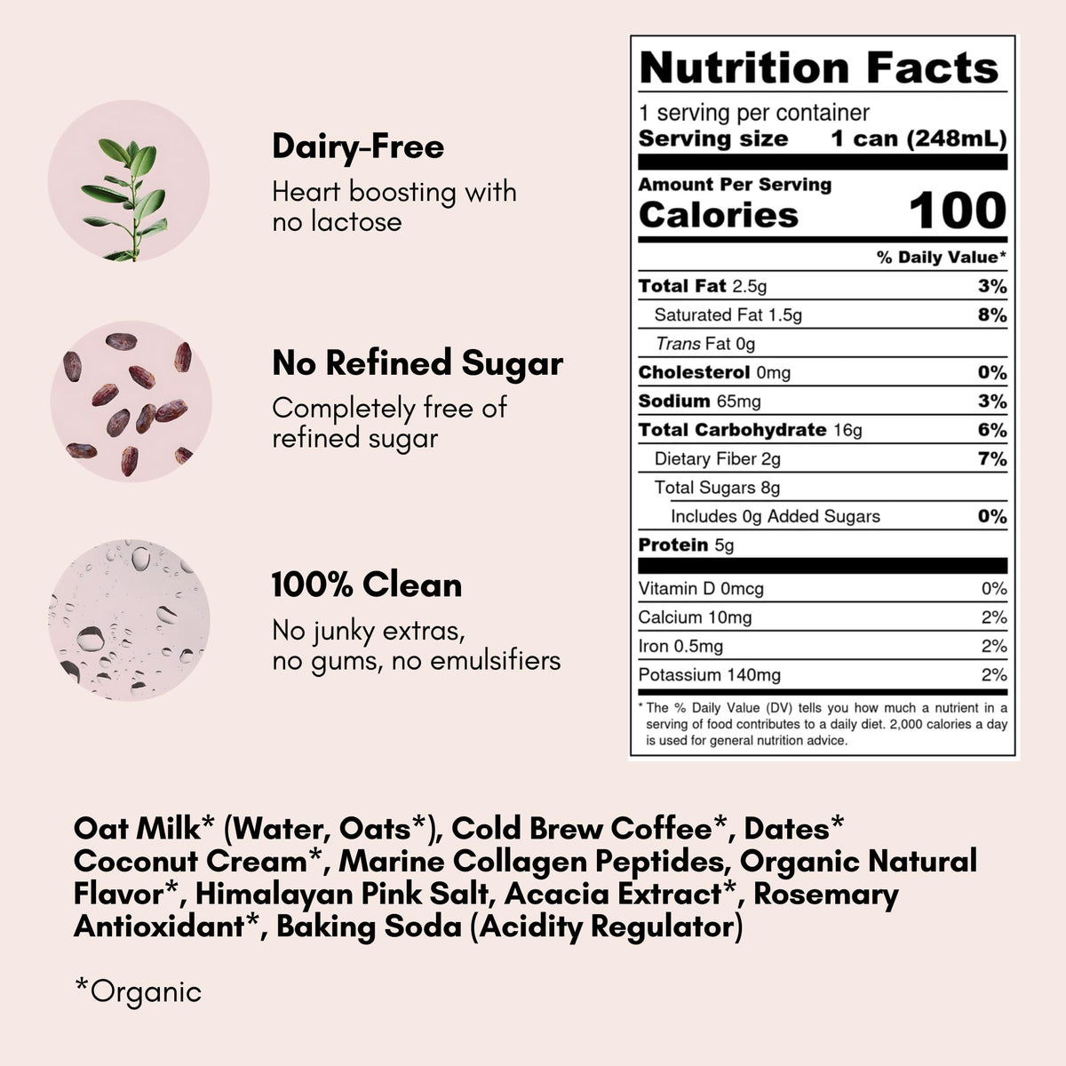 Pop & Bottle, Oat Milk Lattes - Cold Brew With Sustainably Sourced Marine Collagen, Mct Oil, Oat Milk, Organic, Dairy Free, Glut