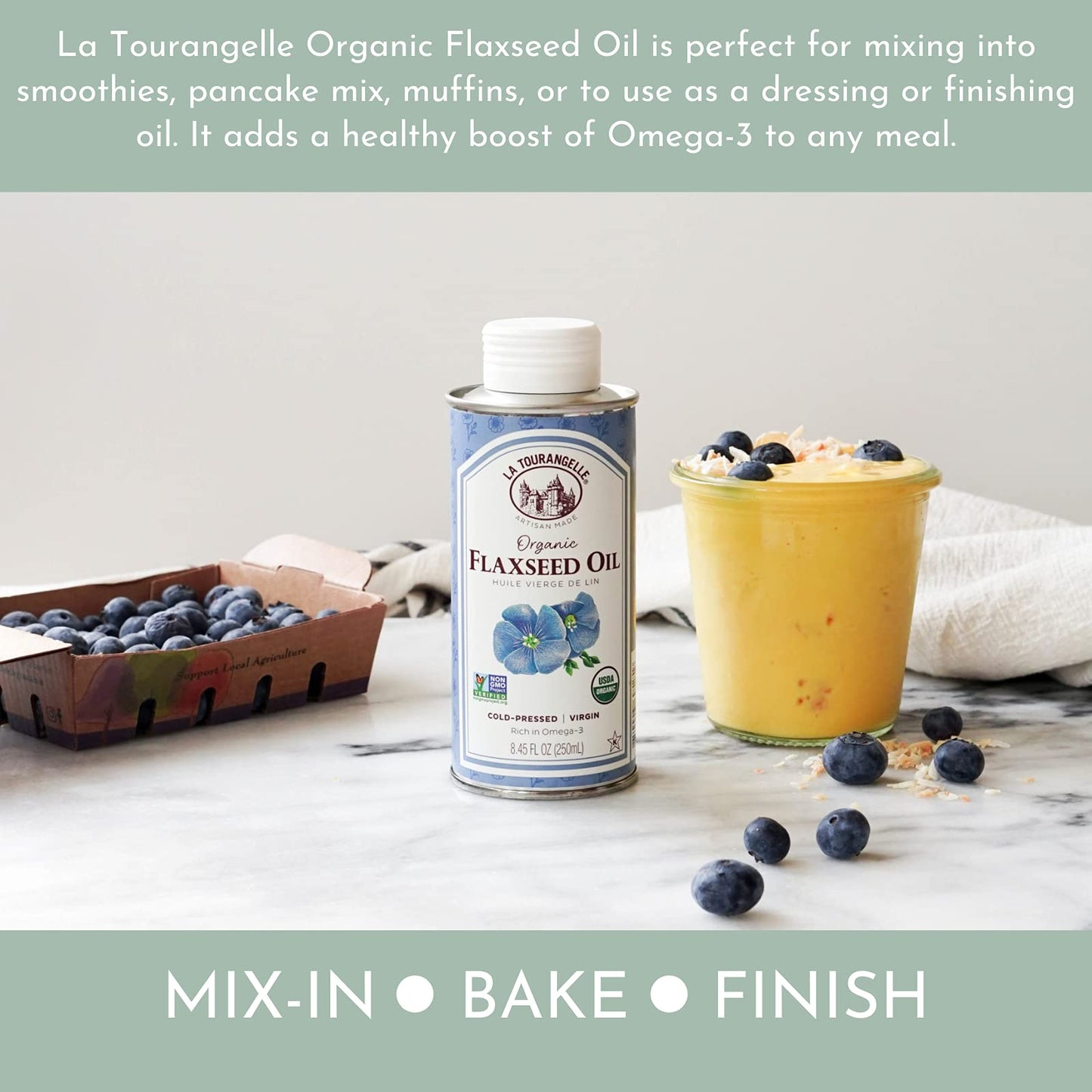 La Tourangelle Organic Flaxseed Oil, Vegan, Non-GMO, Gluten-Free, 8.45 Fl Oz, Cast Iron Seasoning
