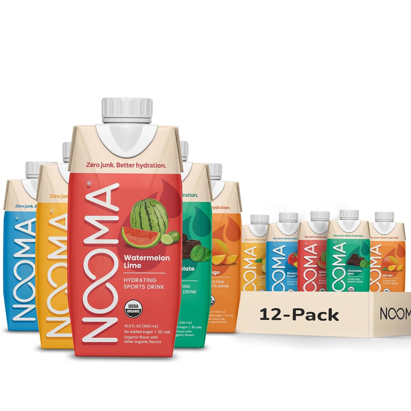 NOOMA - Hydrating Sports Drink - Organic Electrolyte Drink - 0 Added Sugars - 30 Calories & 505mg Electrolytes - Variety Pack - 