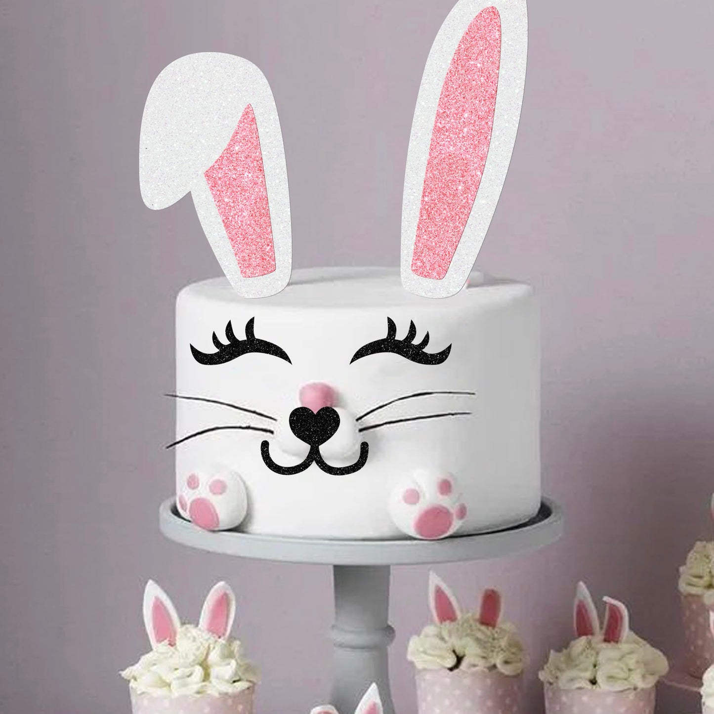 YCTHUNFISH 5 Pack Easter Bunny Cake Toppers, Paper Picks with Eyelashes, Perfect for Kids Birthday and Baby Shower Decorations