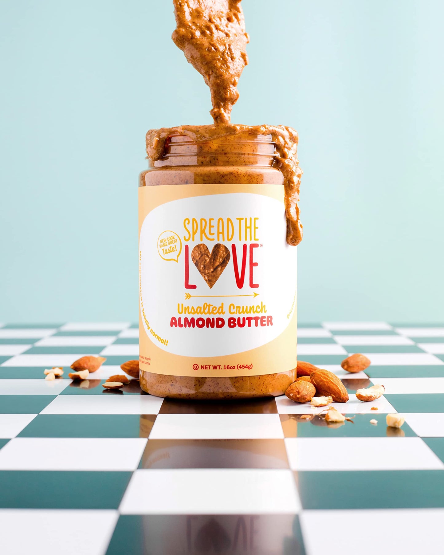 Spread The Love Almond Butter, Unsalted Crunch, 16 Ounce, All Natural, Vegan, Gluten Free