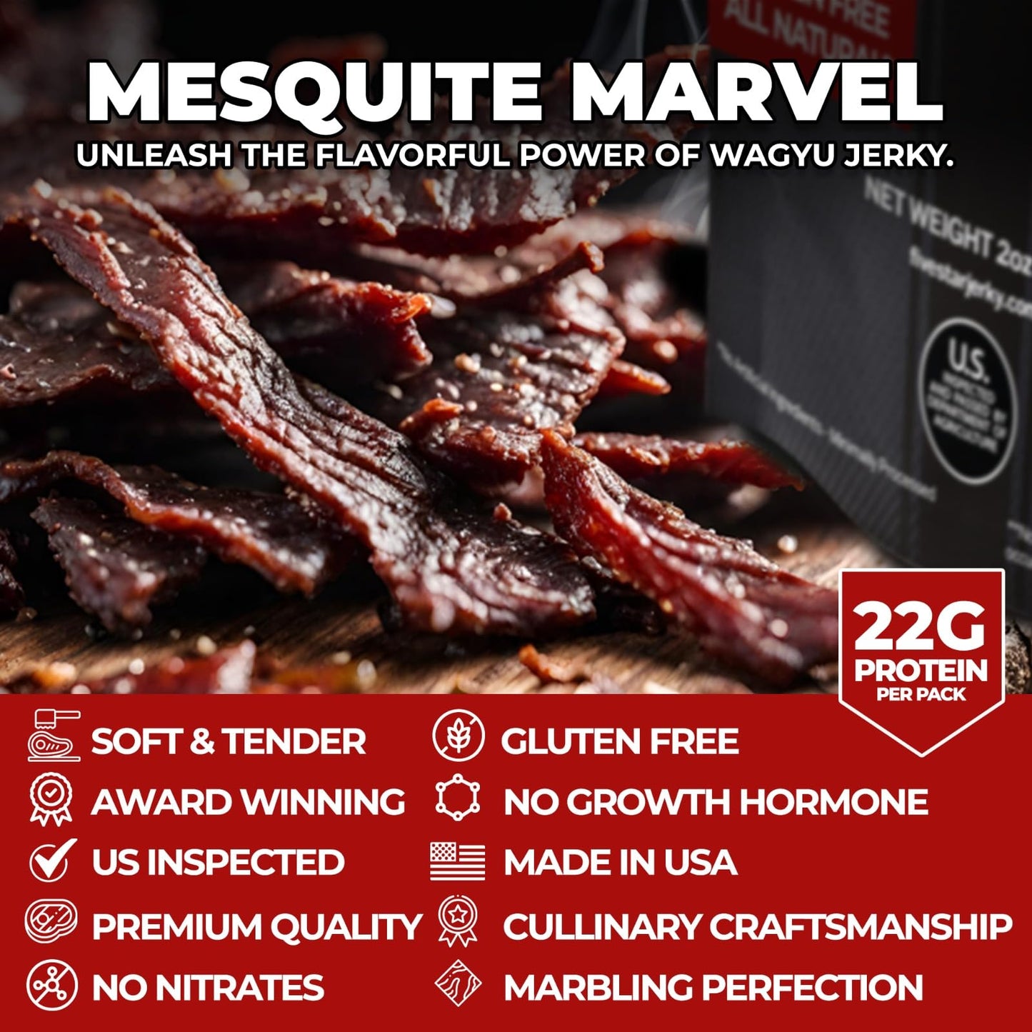 Five Star Jerky Wagyu Beef Jerky, Tender & Gourmet, 2oz (Pack of 8), Gluten-Free, Nitrate/Nitrite-Free, No Artificial Ingredients