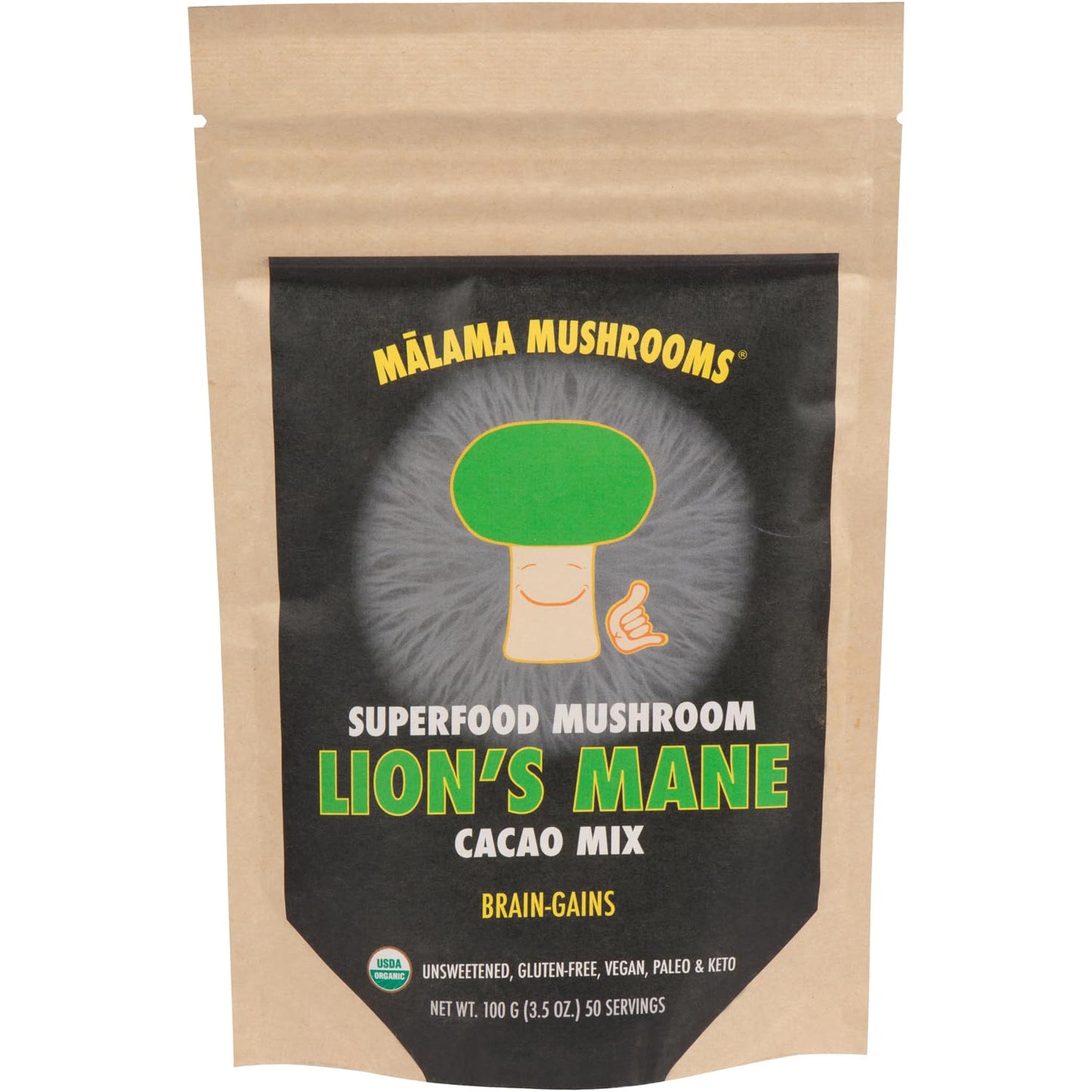 Lion's Mane Hot Cacao Mix by Malama, Organic Fruiting Body Lion's Mane Mushroom Extract blended with Fair Trade Cacao and Cinnam