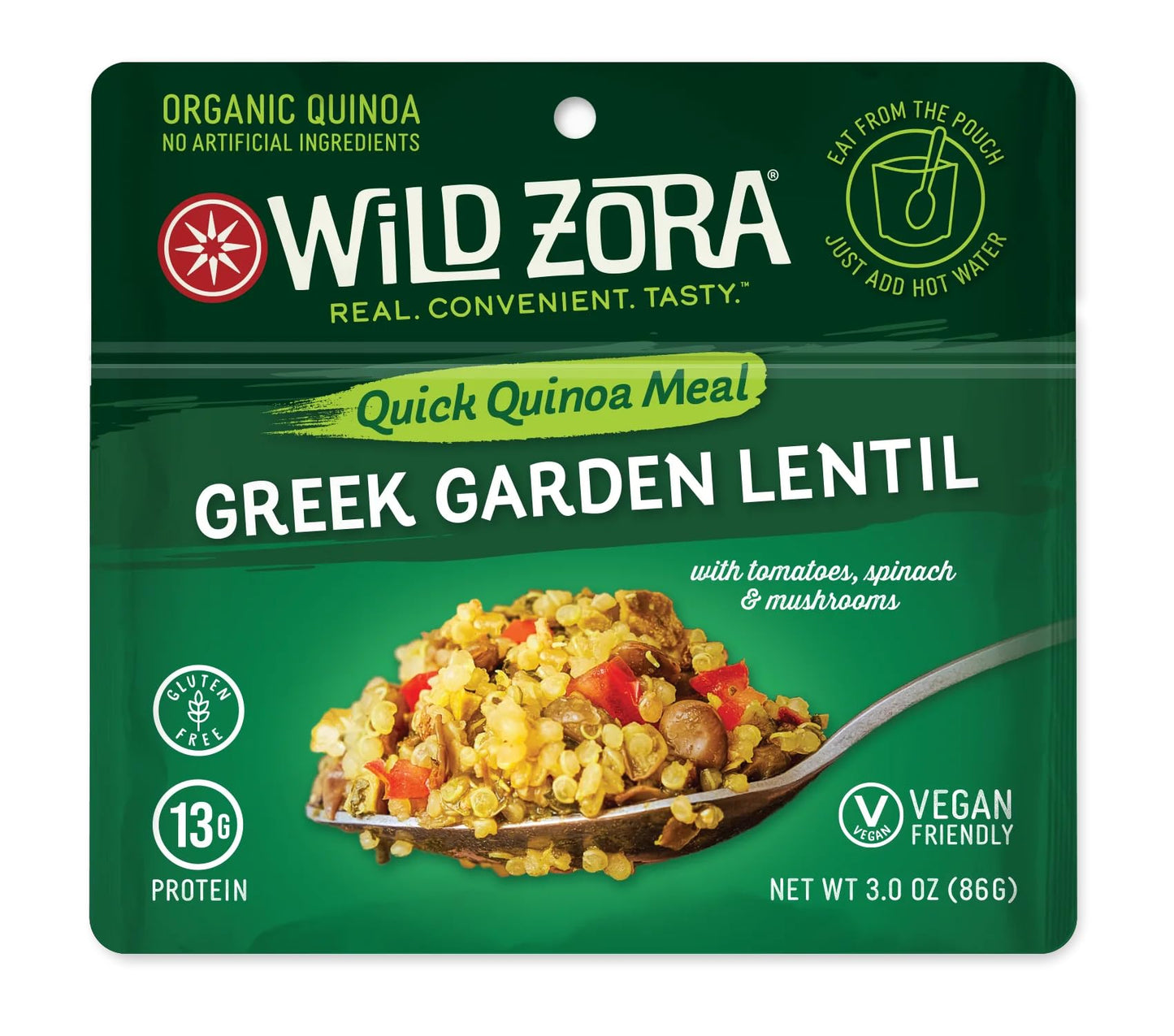 Wild Zora Instant Organic Quinoa Meals, Quick & Tasty Prepared Bowls, Pantry Staples Gluten-Free Meal with Lentils Plus 10g Oliv