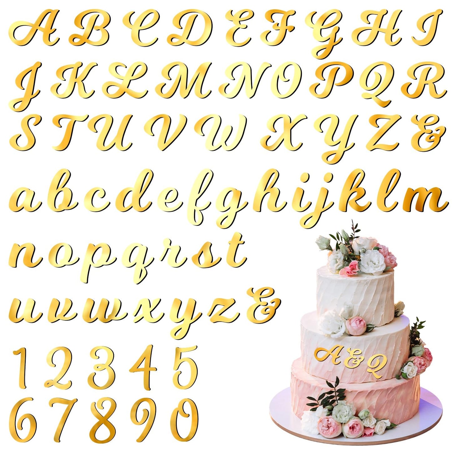 Jspupifip 64 Pcs Acrylic Cake Alphabet Numbers Topper, Mirror Number 0-9 And Alphabet A-Z Personalized Cake Picks Decor Annivers
