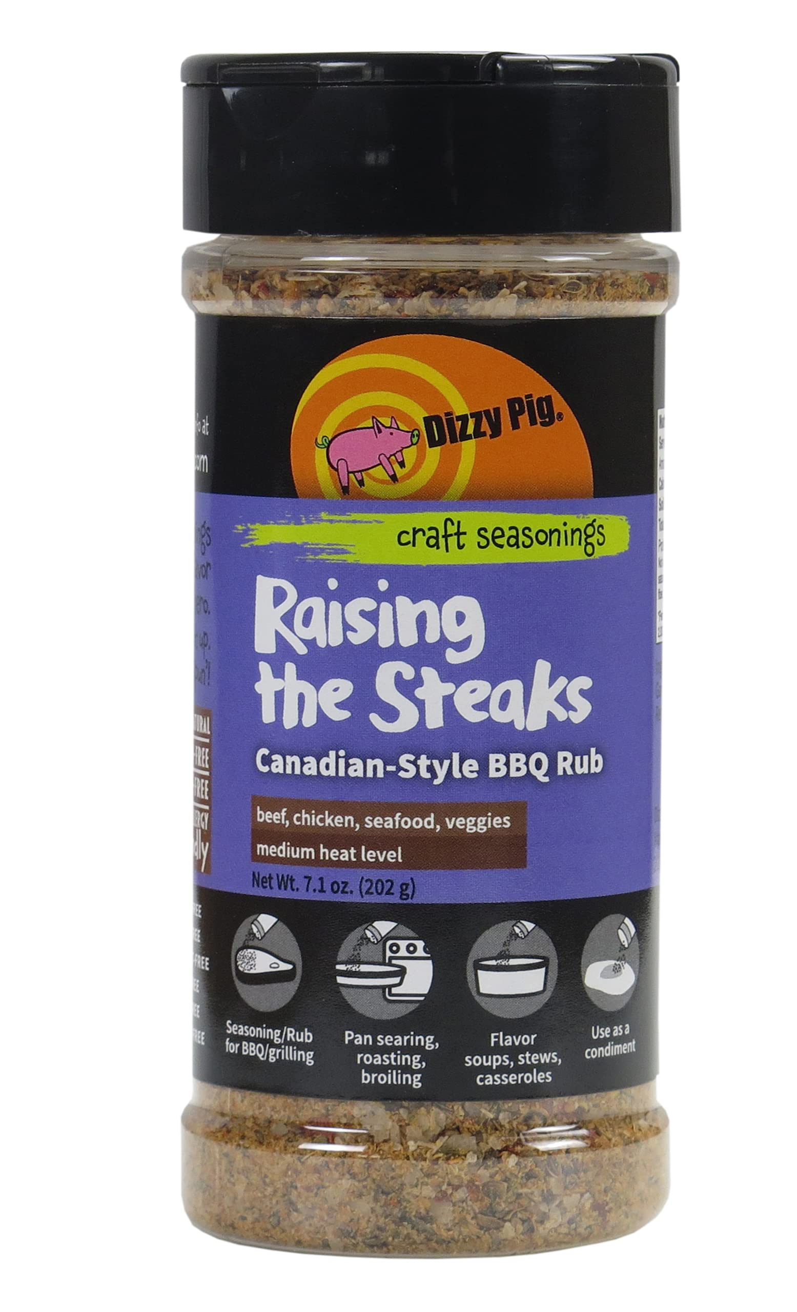 Dizzy Pig Raising the Steaks Montreal-Style Barbecue Seasoning Rub (8oz Shaker) - Seasons 30+lbs of Food - Hand Made in the USA - MSG Free, Gluten Free