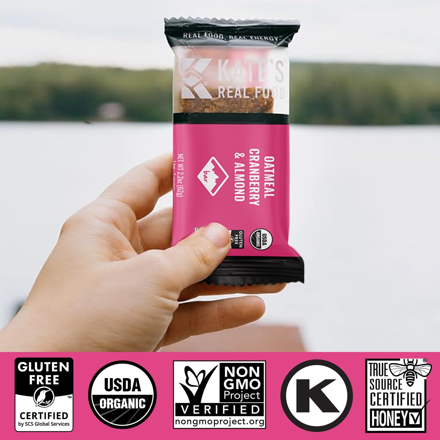 Kates Organic Energy Bars, Non-GMO, Gluten-Free, Oatmeal Cranberry & Almond, 2.2 oz (Pack of 12), Multicolor