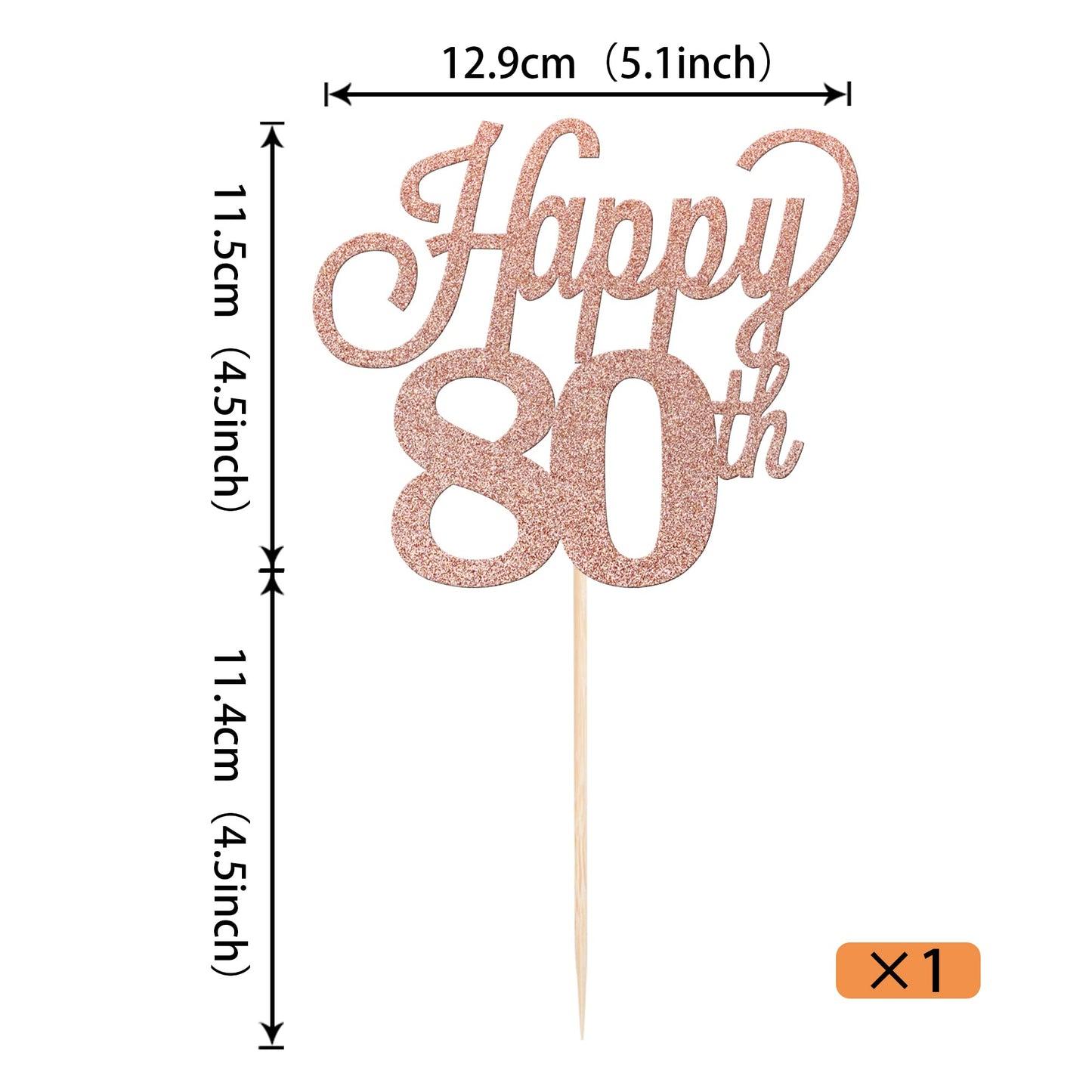 YCTHUNFISH 80th Birthday Cake Topper Black Glitter Number 80 Rose Gold Bamboo Decoration
