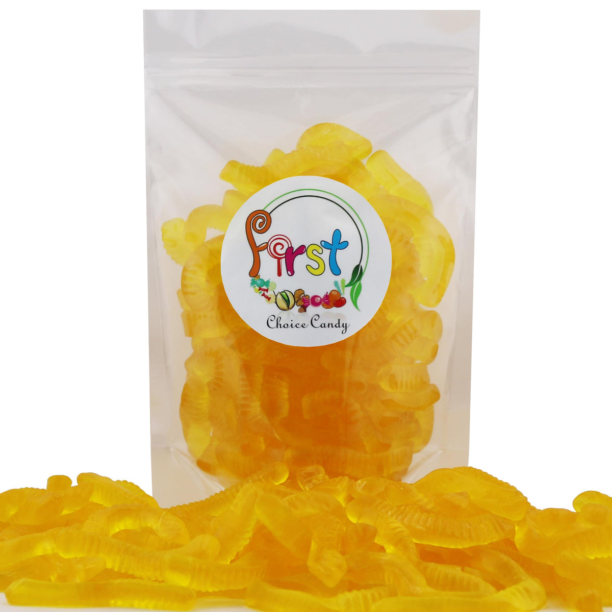 Firstchoicecandy Sweet & Sour Gummy Worms, Multi Flavors And Solid Colors (1 Pound, Yellow Pineapple)