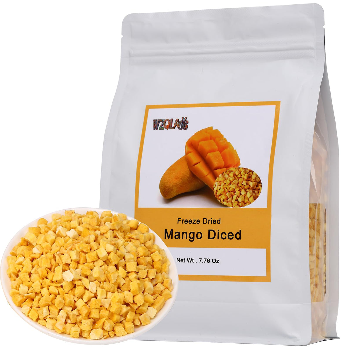 WZQLAOYS Freeze Dried Diced Mango Snacks, No Sugar Added, 7.76oz, Bulk