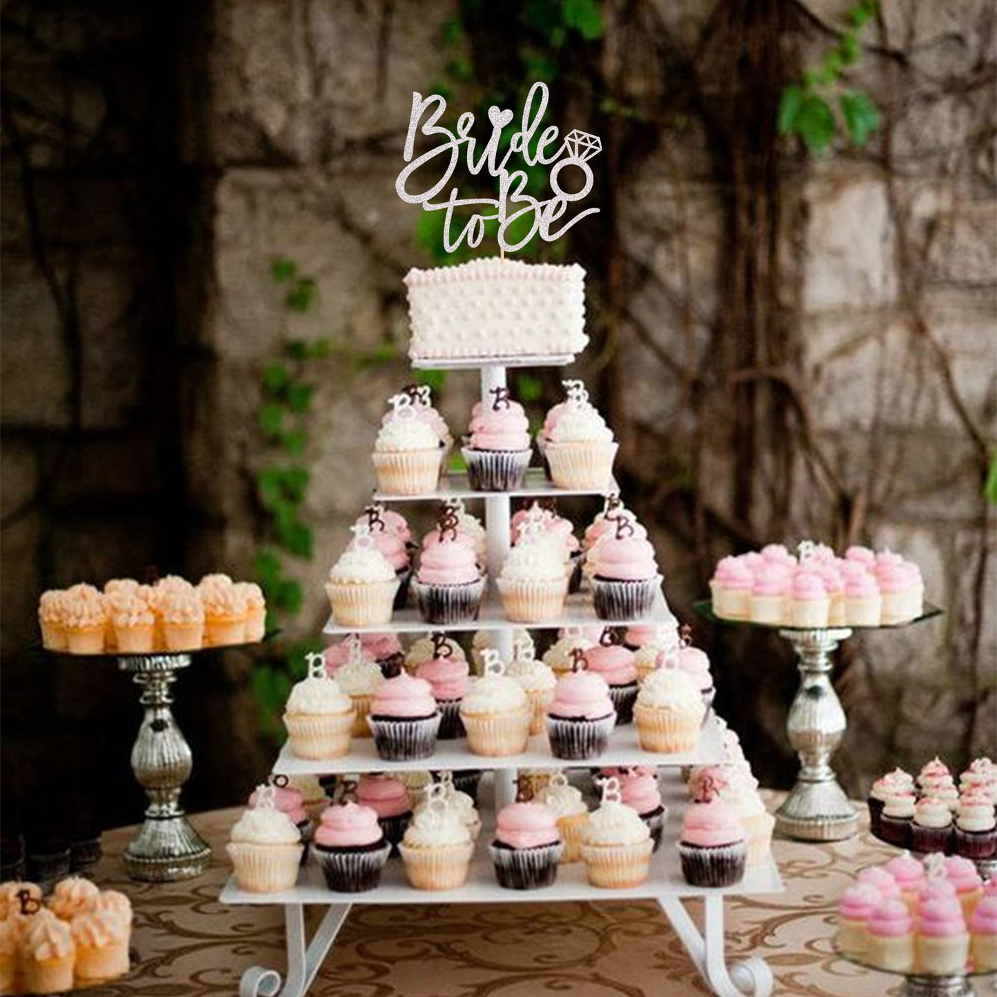 YCTHUNFISH Bride to Be Cake Topper Silver Glitter Ring W 6.0in H 8.9in Cake Decoration for Wedding Bachelorette Bridal Shower