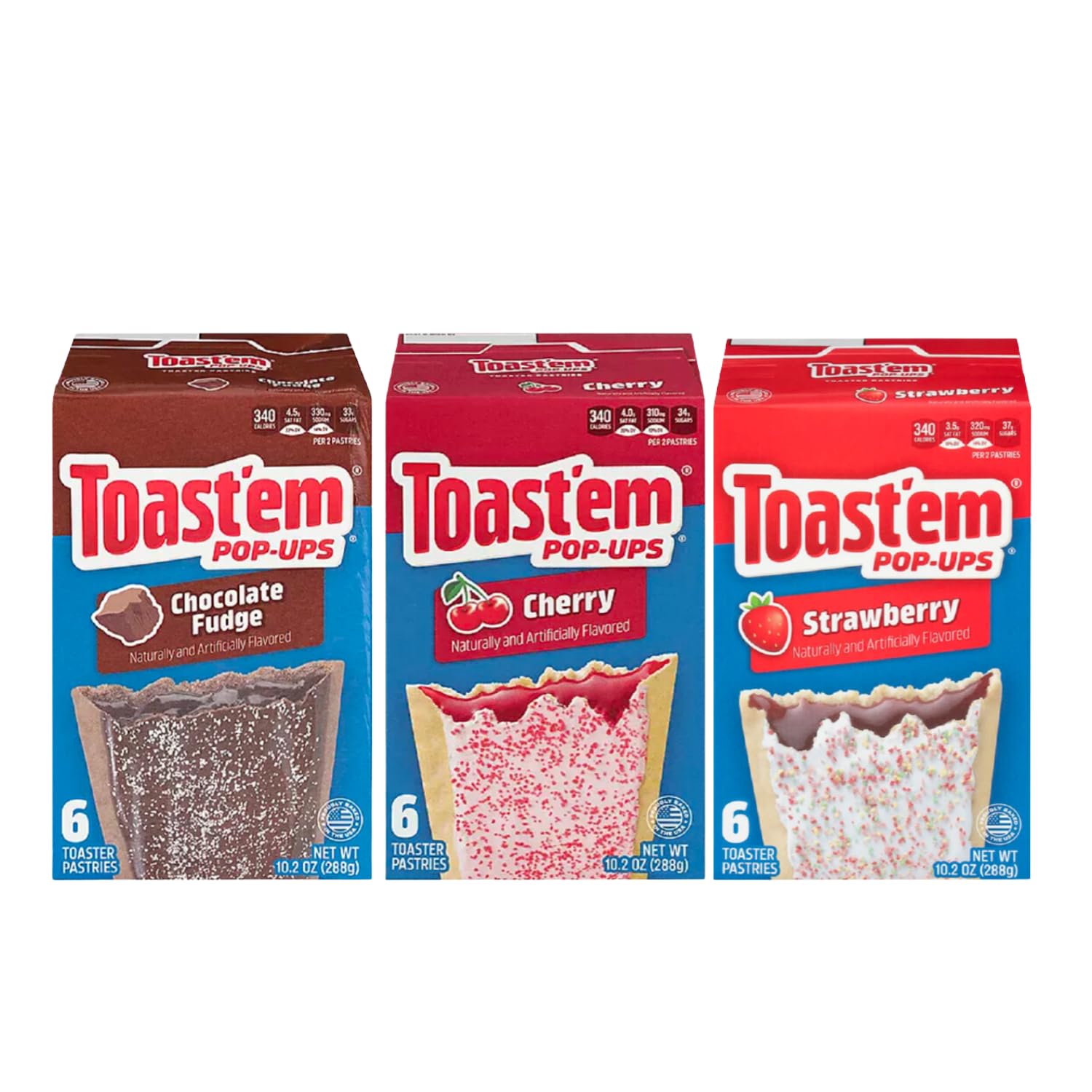 Giftoluxe Toastem Pop Ups Toaster Pastries | American Pastry Selection-Frosted Chocolate Fudge, Frosted Cherry and Frosted Stra
