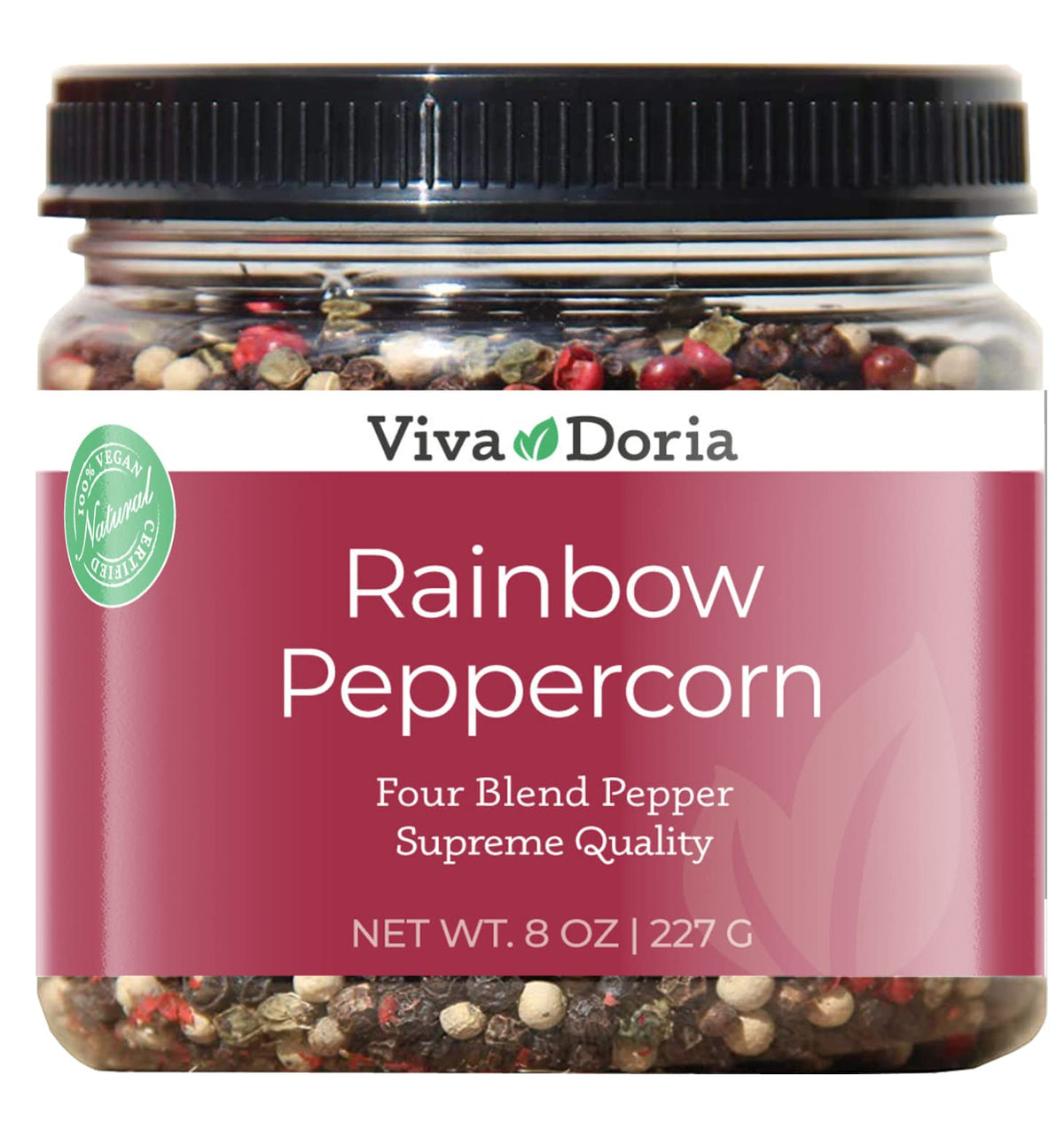 Viva Doria Rainbow Blend Peppercorn, Steam Sterilized Whole Black Pepper, Whole Green Pepper, Whole Pink Pepper, Whole White Pepper, 8 Oz, For Grinder Refills