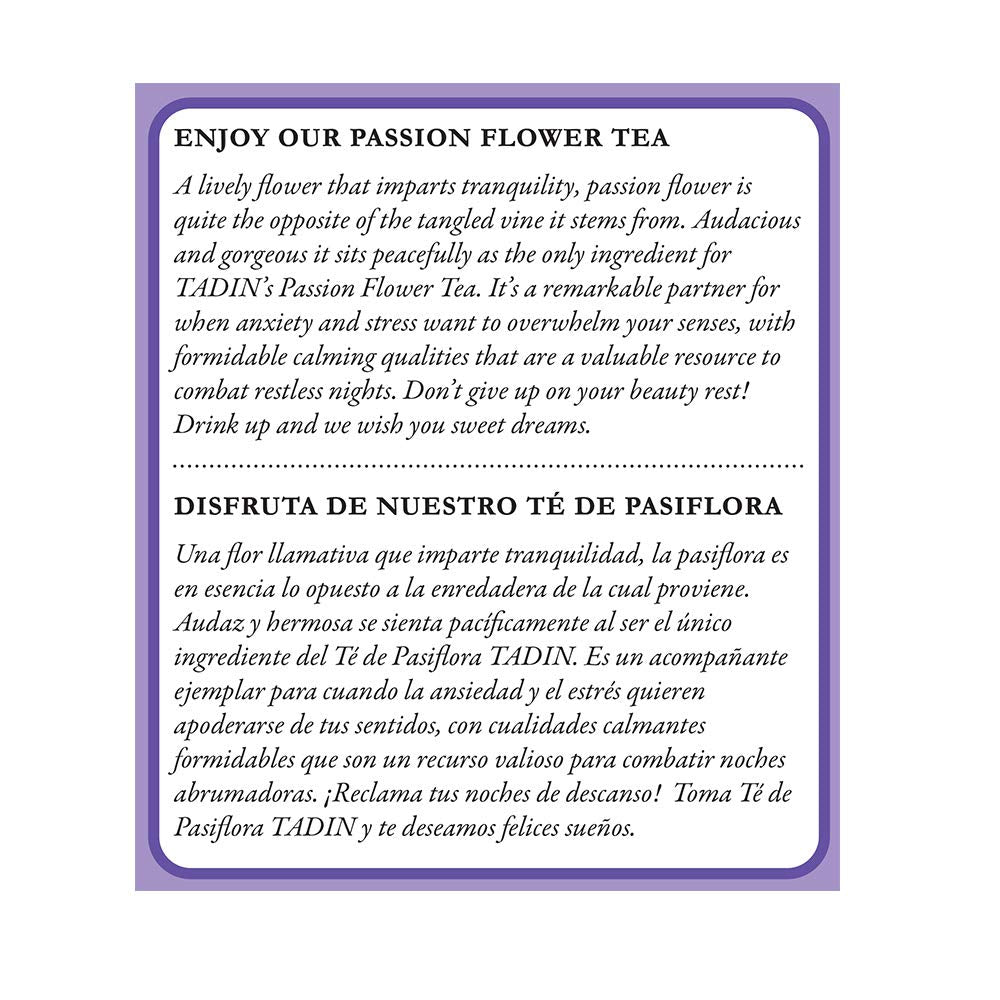 Tadin Tea, Pasiflora - Passion Flower Tea, 72 Tea Bags - Relax Mind Muscle Pasiflora - Pack Of 3