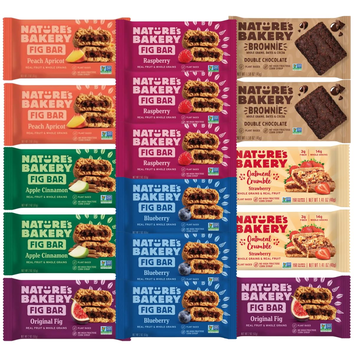 LA VOIE FOODS Natures Bakery Fig Bars Variety Pack - 16ct, Non-GMO, Plant-Based, Whole Wheat, Assorted Flavors