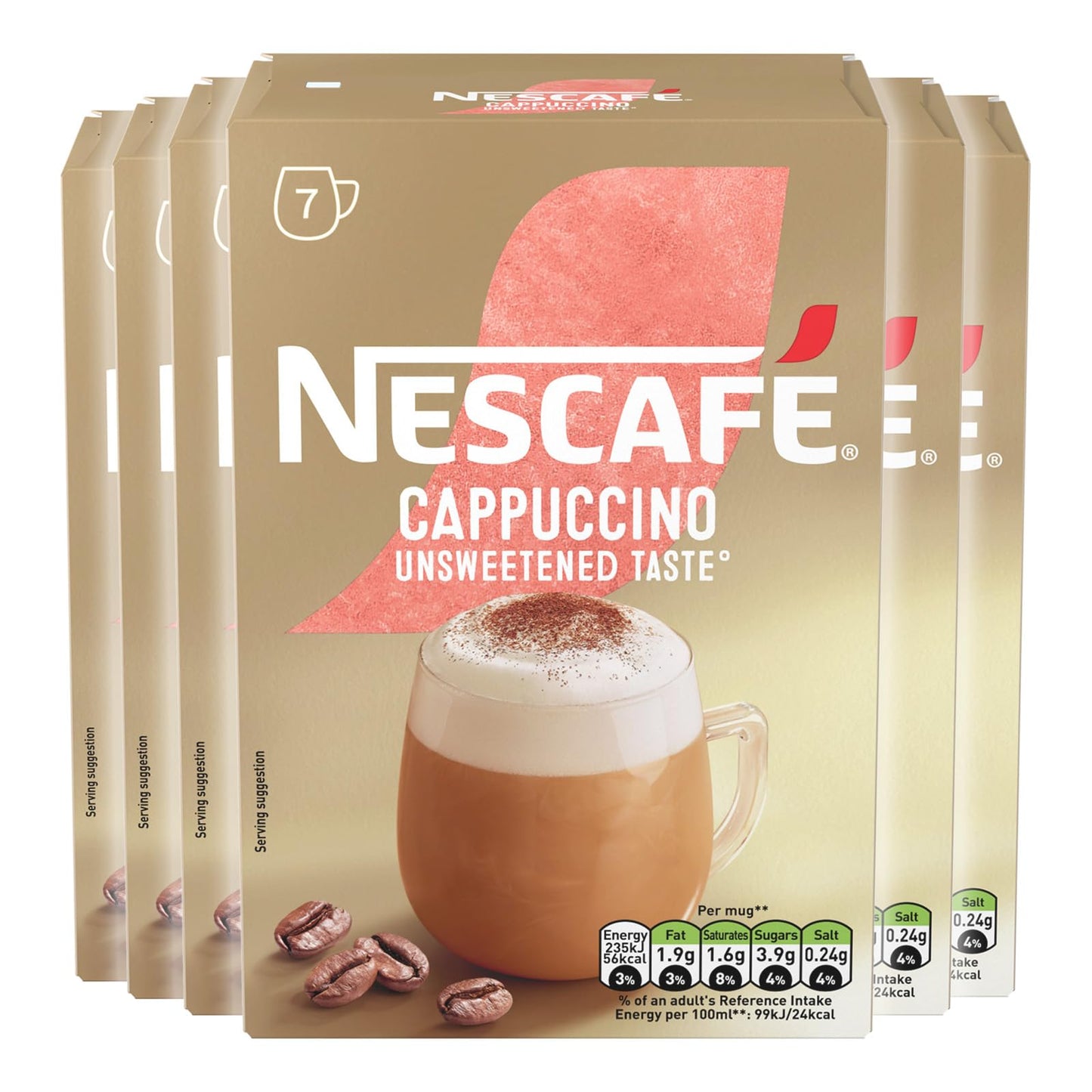 NESCAFÉ Cappuccino Instant Coffee Sachets, Unsweetened, 42 Sachets (7 Count x 6 Packs)