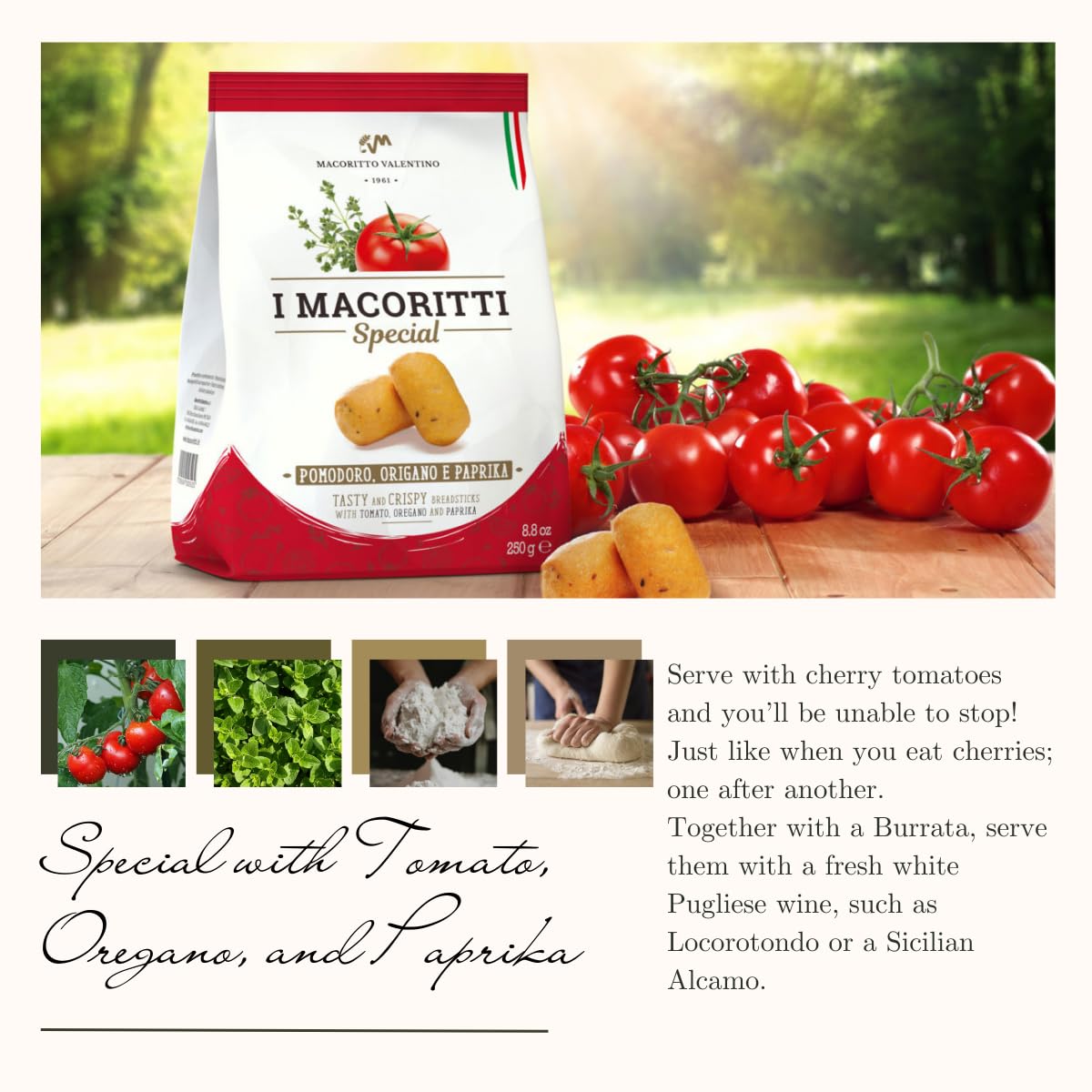 I Macoritti Special Breadsticks With Tomato, Oregano And Paprika | Dip & Bread Sticks Snacks - Made In Italy, Authentic Italian