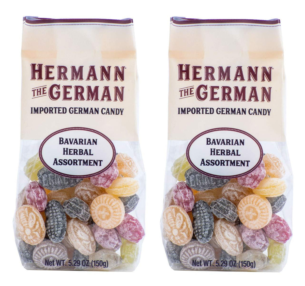 Hermann the German Hard Candy - Bavarian Herbal Assortment - Pack of 2 - 150 g - Multicolor