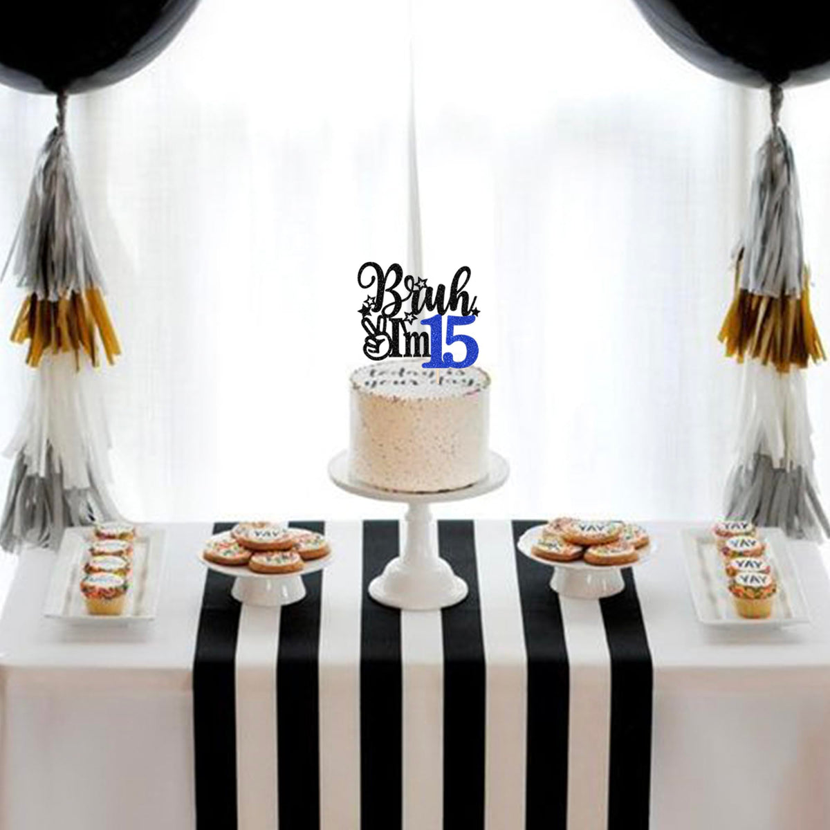 Rssta i Cake Topper for 15th Birthday, Blue, Model XM1222-15, Fun Decoration for Celebration