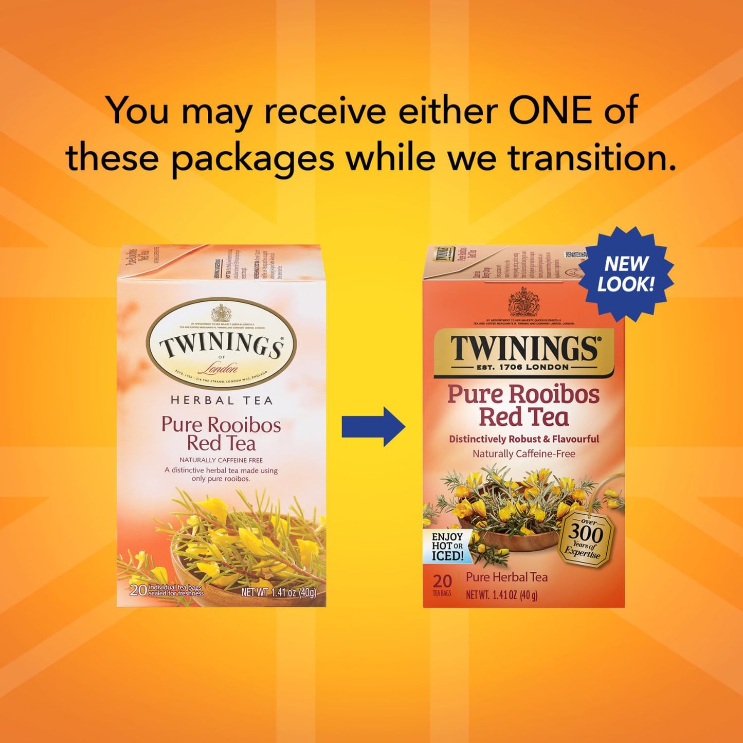 Twinings Rooibos Red Tea Bags, Caffeine-Free, Naturally Sweet & Tangy, 20 Count (Pack of 2)