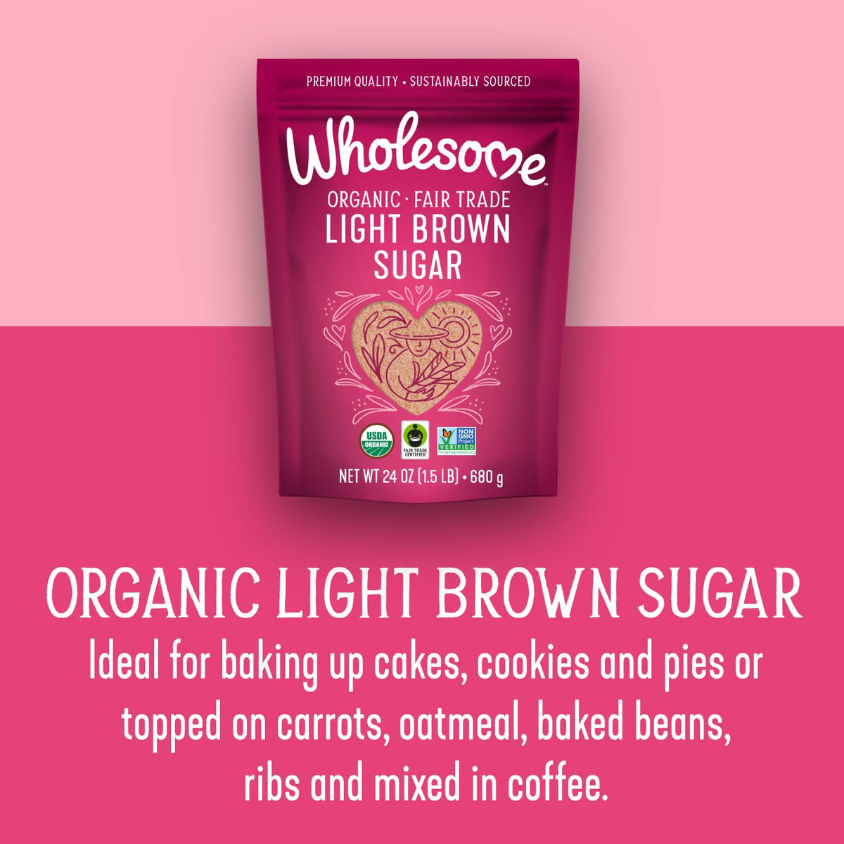 Wholesome Sweeteners 4-Pound, 64 Ounce, Organic Light Brown Sugar, Fair Trade, Non GMO, Gluten Free & Vegan, Sugar for Baking an