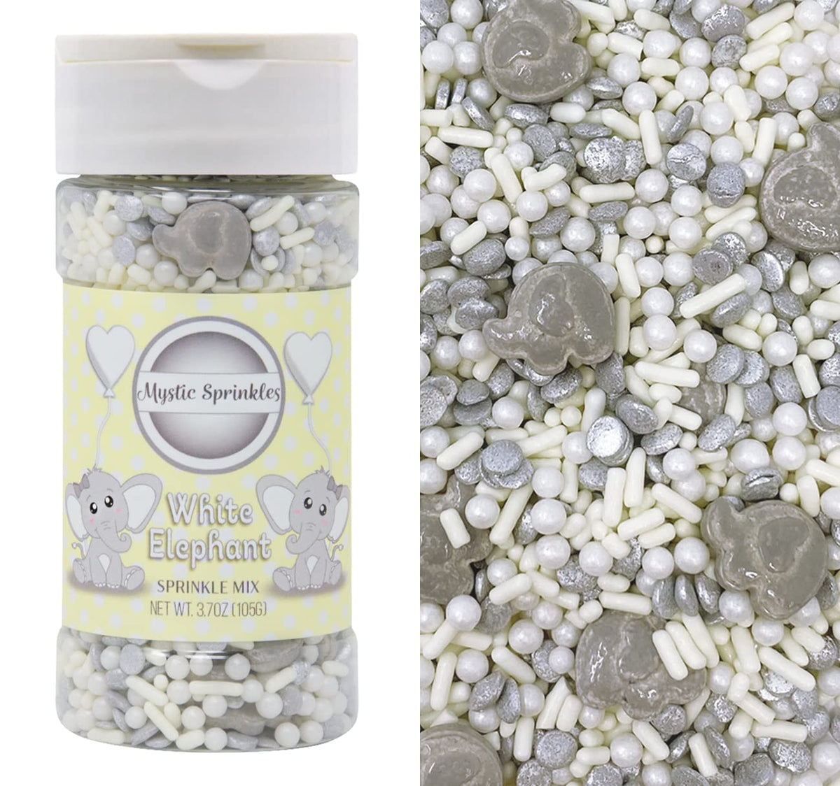 Mystic Sprinkles Baby Shower Sprinkle Mixes (White Elephant Sprinkle Mix 3.7oz)