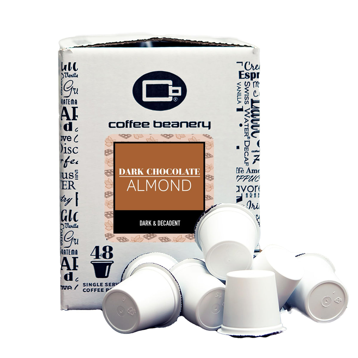 Dark Chocolate Almond Coffee Pods By Coffee Beanery | 96Ct Bulk Flavored Coffee Pods Medium Roast Coffee