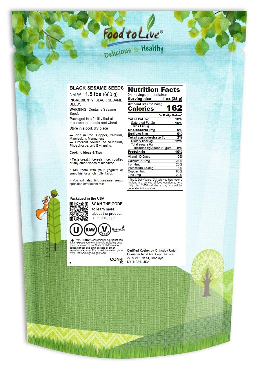 Black Sesame Seeds, 1.5 Pounds - Raw, Unhulled, Kosher, Vegan, Bulk, Kala Til