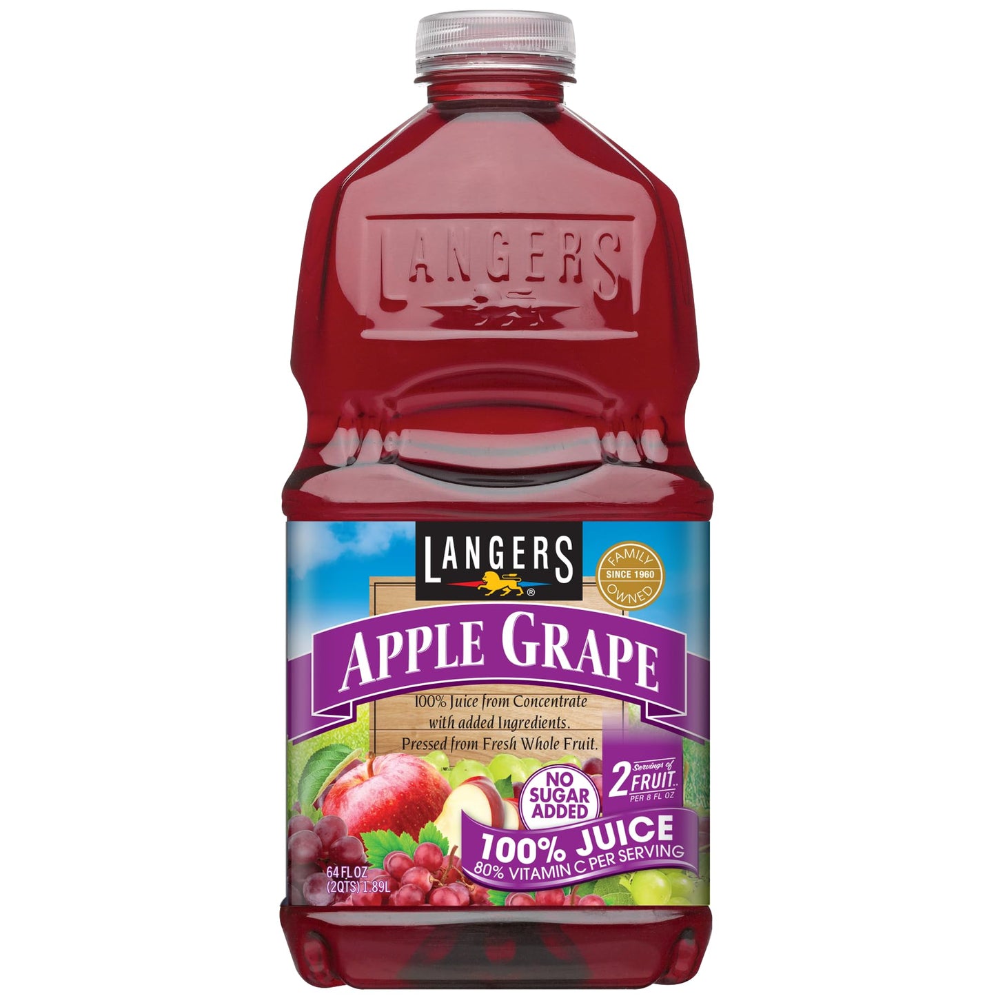Langers 100% Juice with Vitamin C, Apple Grape, 64 Fl Oz (Pack of 8)