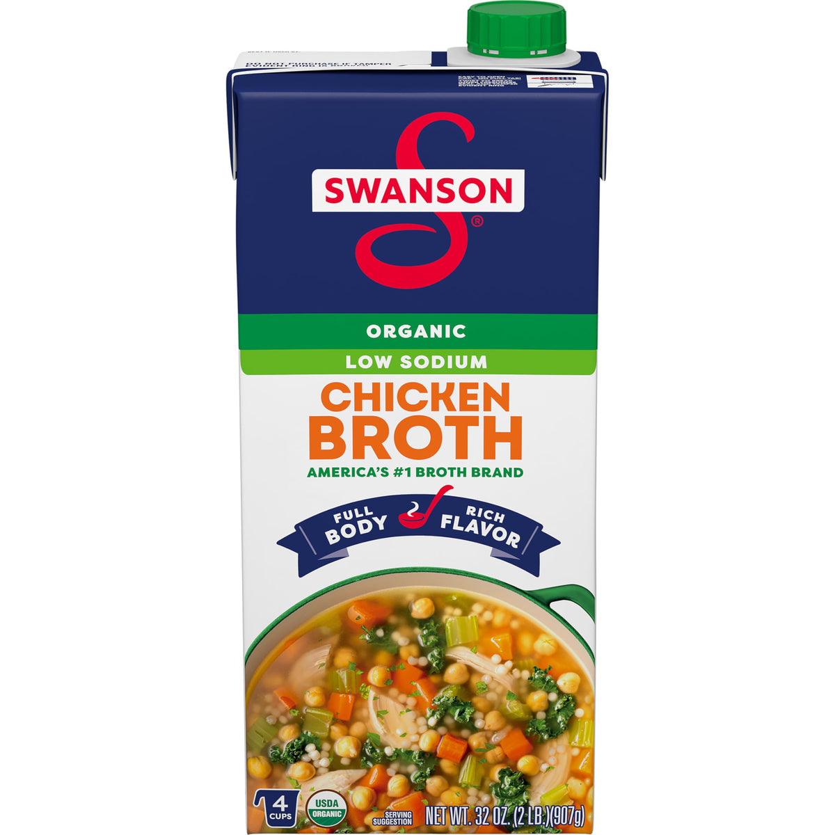 Swanson Low Sodium Organic Chicken Broth  32 oz Carton