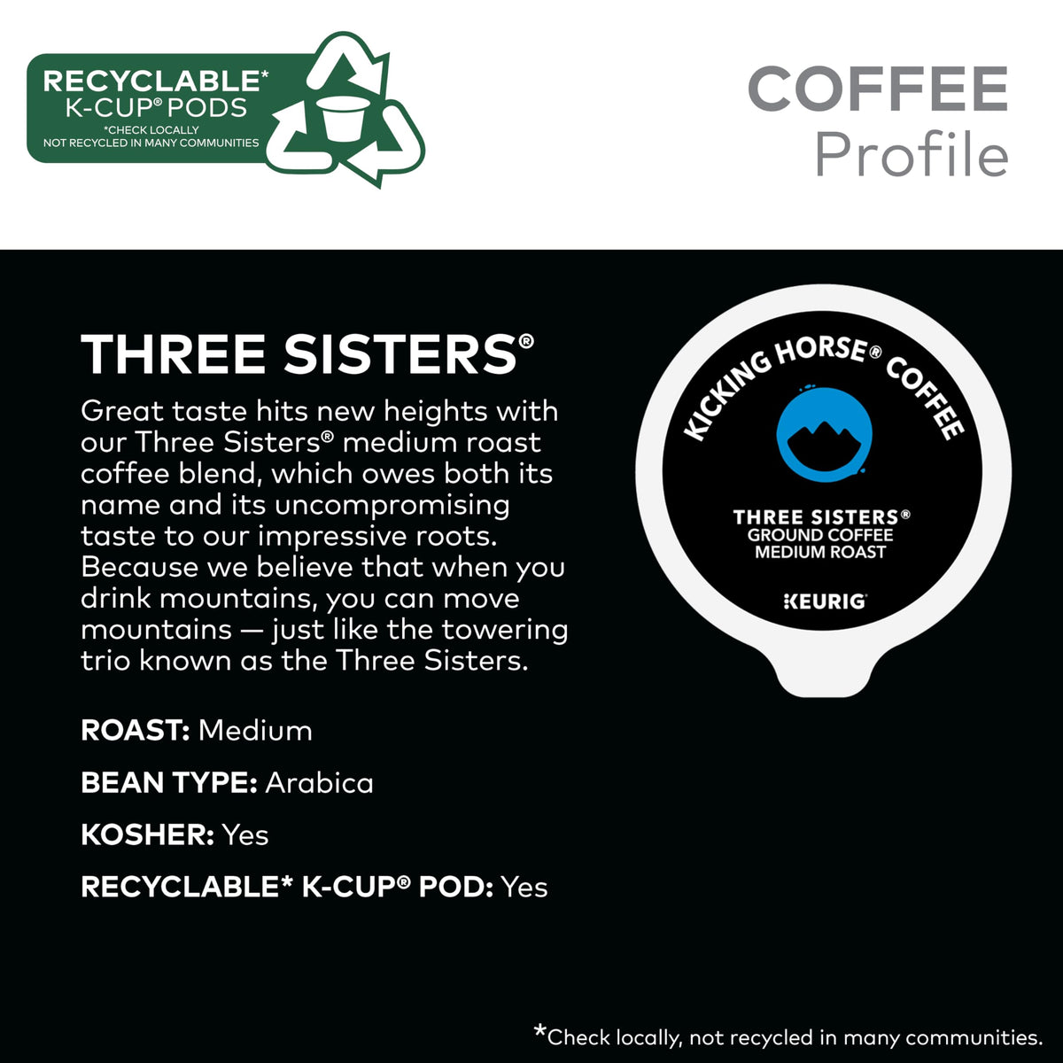 Kicking Horse Coffee Three Sisters Medium Roast K-Cup Pods 60 Count Box