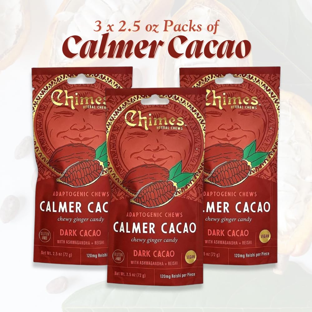 Empire Mercante Chimes Calmer Cacao Ginger Chews, Adaptogenic, Gluten Free, Vegan, Non-GMO, Pack of 3, 7.5 oz