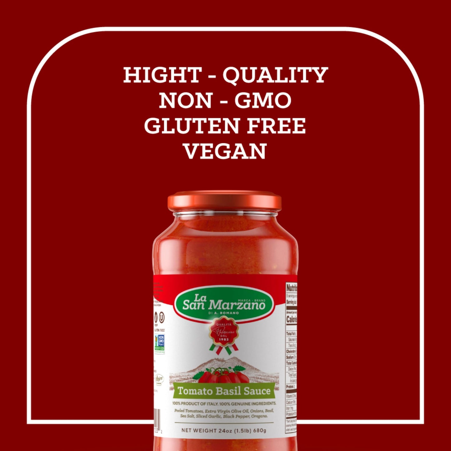La San Marzano Tomato Basil Sauce, All Natural, Non-GMO, Vegan, Gluten Free, 24 oz (Pack of 6)