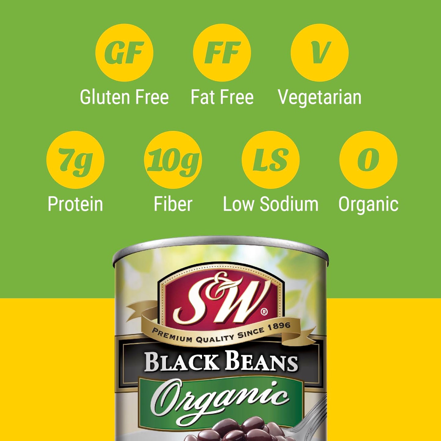 (12 Pack) S&W - Organic Canned Black Beans, 15 Ounce Can, New