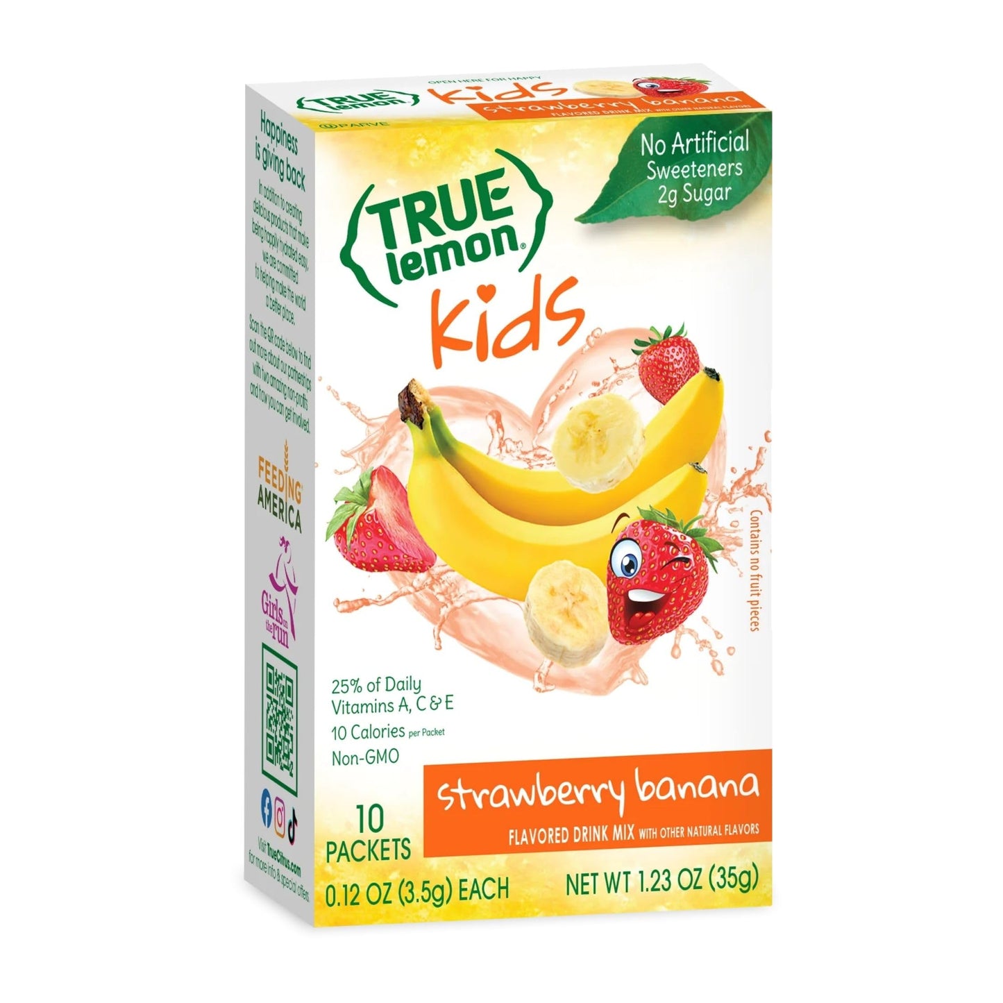 TRUE LEMON Strawberry Banana Kids Drink Mix (10 Packets) - No Preservatives or Artificial Flavors - Low Sugar Hydration Powder f