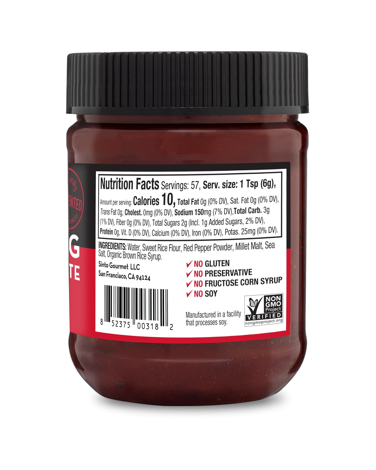 Sinto Gourmet Gochujang Korean Red Hot Chili Paste, Gluten Free, Vegan, 10 oz