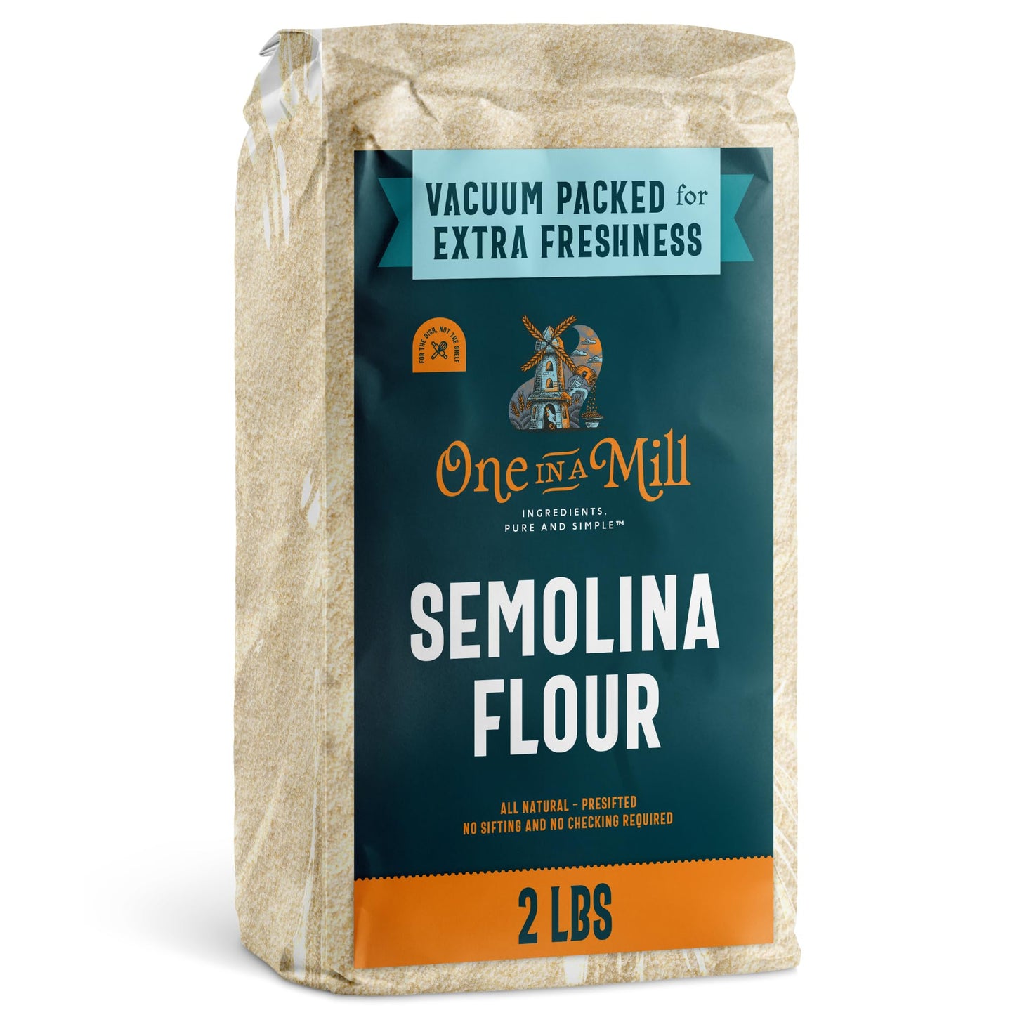 One In A Mill Semolina Flour 2 Lb (Pack Of 1) | High Protein Duflavor Blend Wheat Flour For Pizza Dough  Pasta  Bread  And Couscous | Vacuumed Packed For Freshness