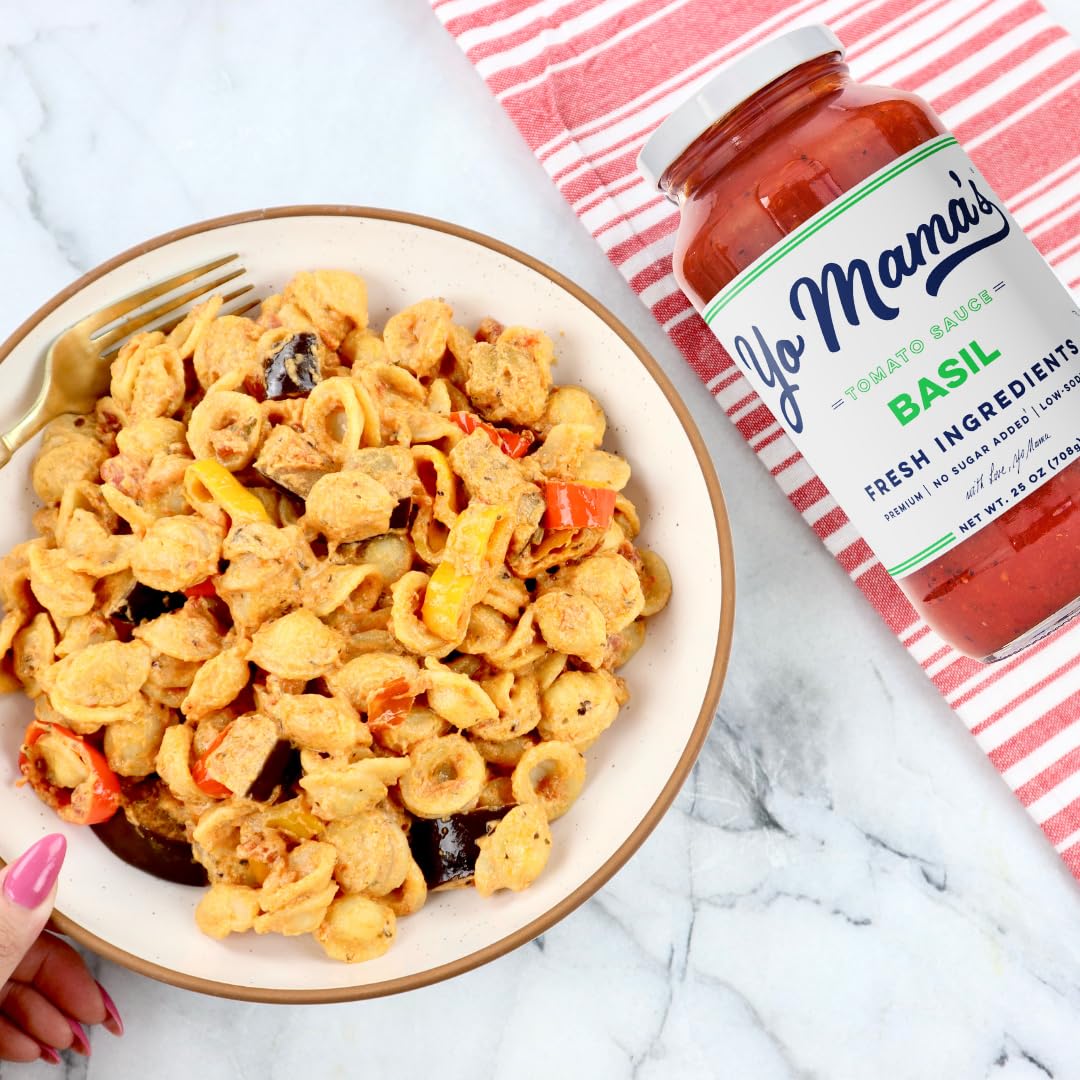 Yo Mamas Foods Keto Tomato Basil Pasta Sauce - No Sugar Added, Low Carb, Vegan - 1.56 lb (Pack of 2)