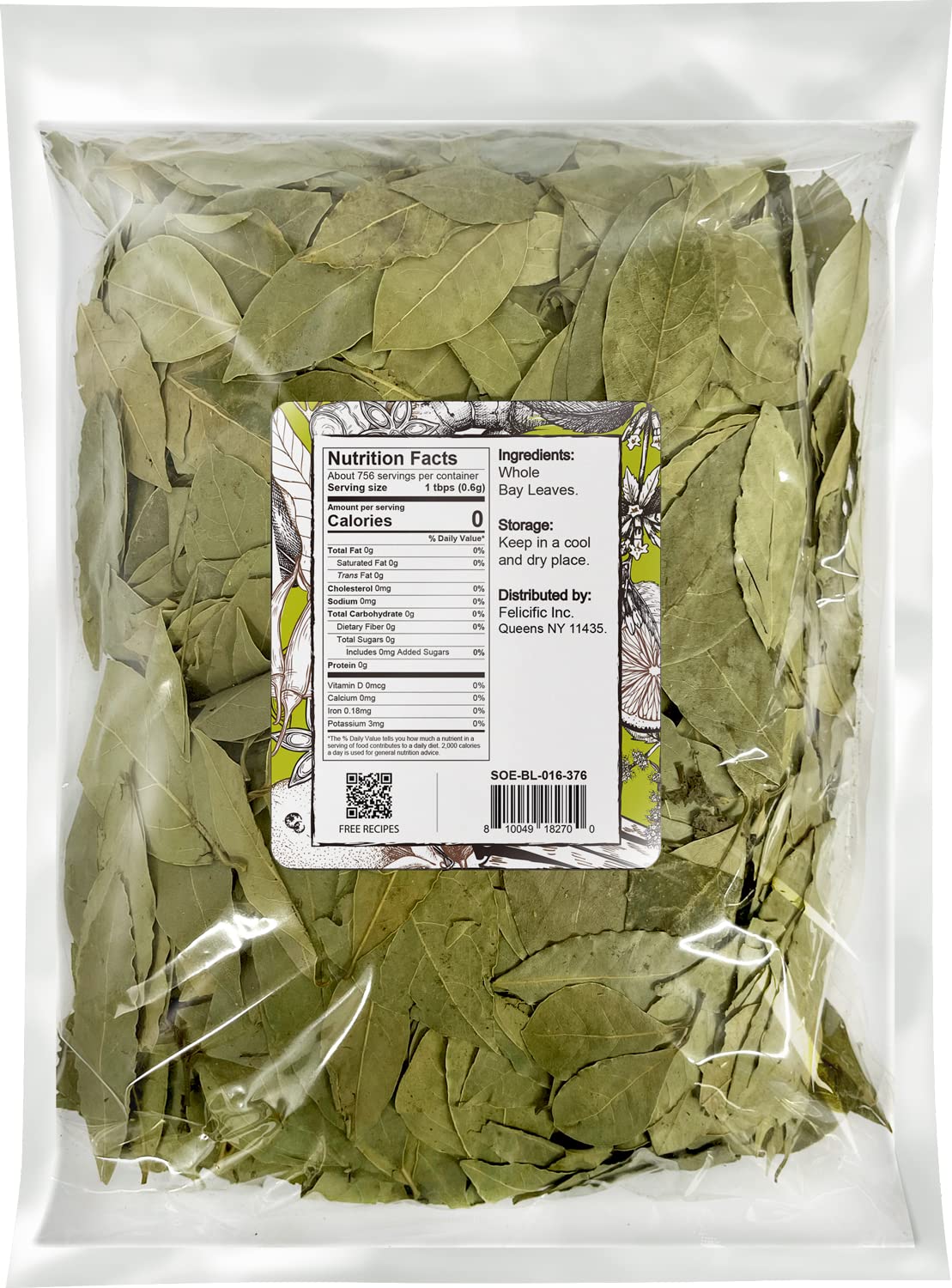 Soeos Bay Leaf, 1 lb (454g), Non-GMO Verified, Dried Bay Leaf, Freshly Packed to Keep Fresh, Bay Laurel Herbs for Cooking,Bay La