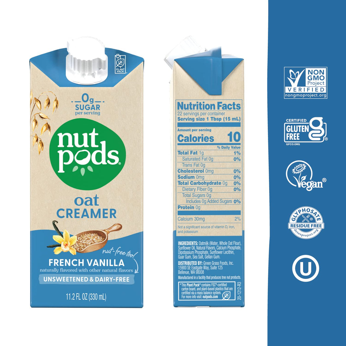 nutpods Oat Milk Creamer, Unsweetened French Vanilla, Non-Dairy, Vegan, Gluten-Free, 11.2 Fl Oz (Pack of 3)